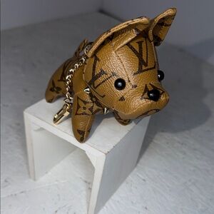Frenchie designer, leather NWOTLV keychain or bag charm, 4 x 6” appx’New WOT